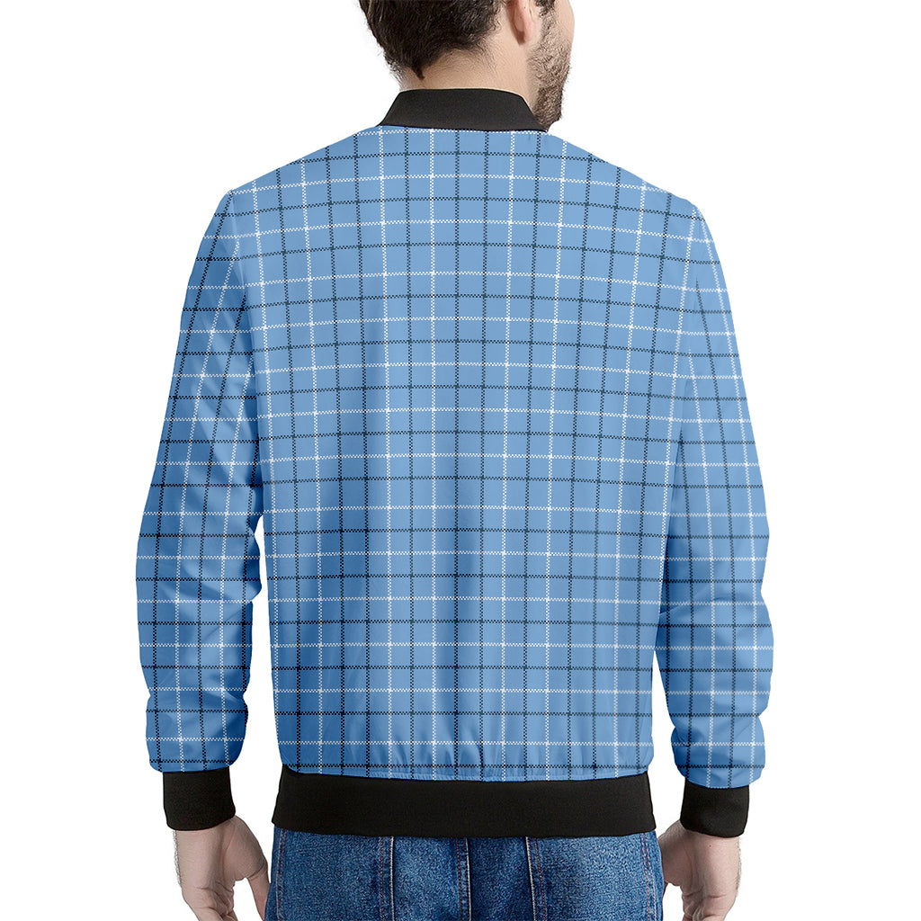 Solf Blue Tattersall Pattern Print Men's Bomber Jacket
