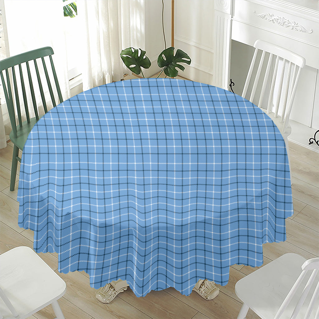 Solf Blue Tattersall Pattern Print Waterproof Round Tablecloth
