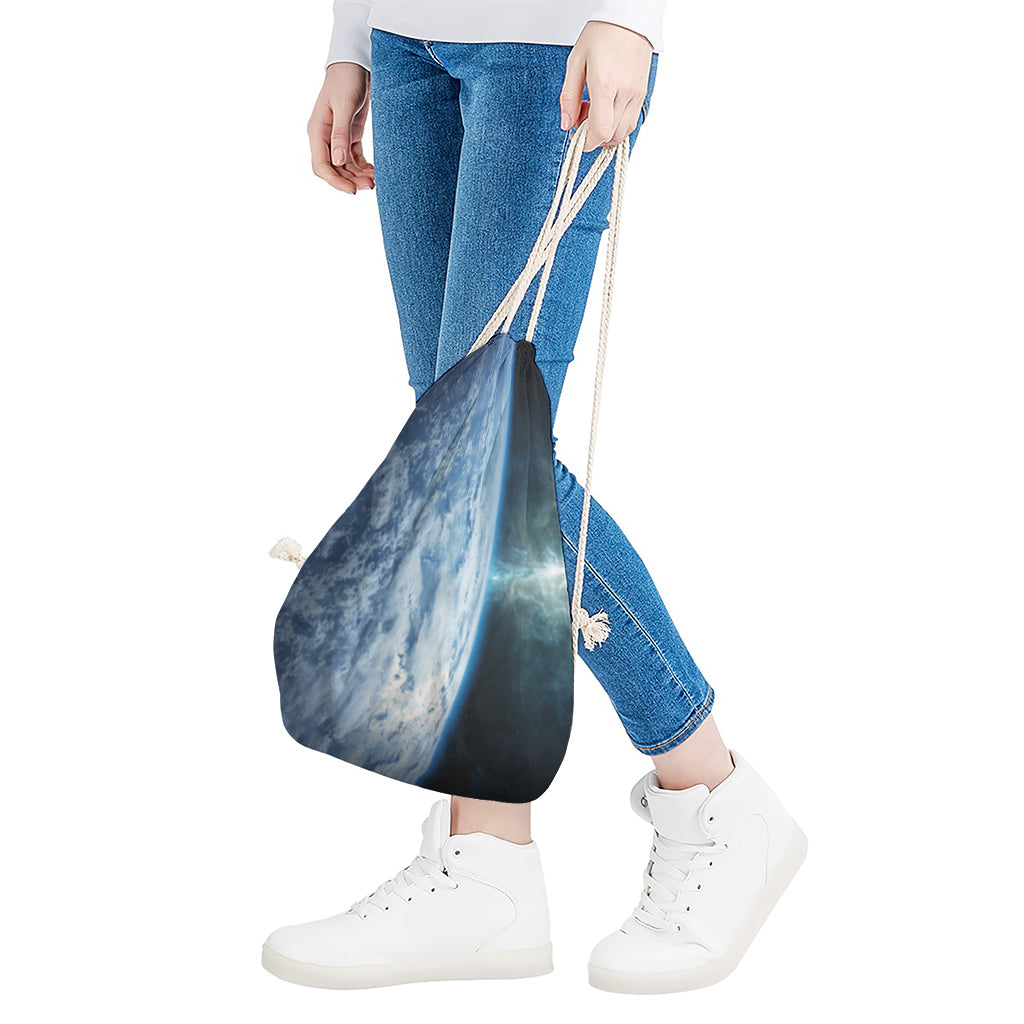 Space And Earth Print Drawstring Bag