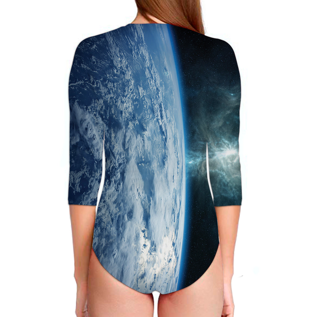 Space And Earth Print Long Sleeve Swimsuit