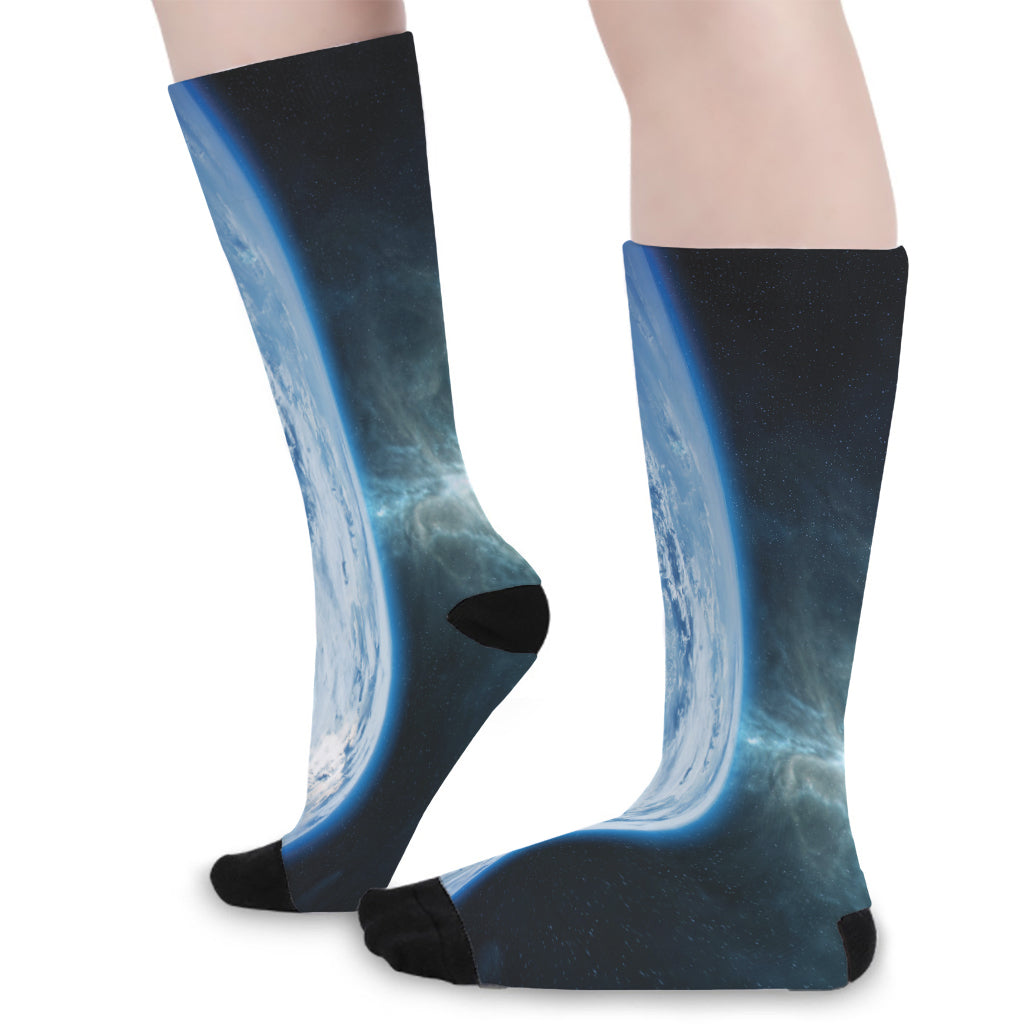 Space And Earth Print Long Socks