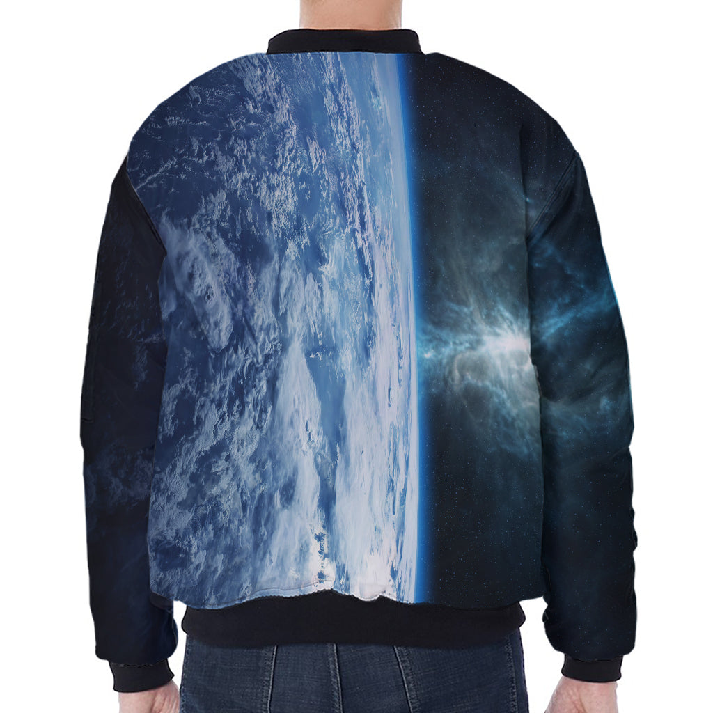 Space And Earth Print Zip Sleeve Bomber Jacket