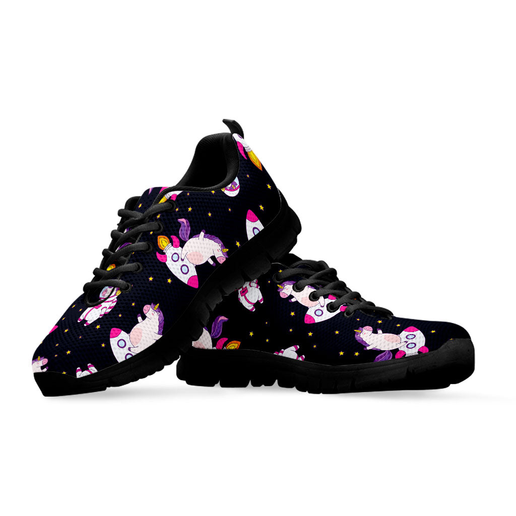 Space Astronaut Unicorn Pattern Print Black Running Shoes