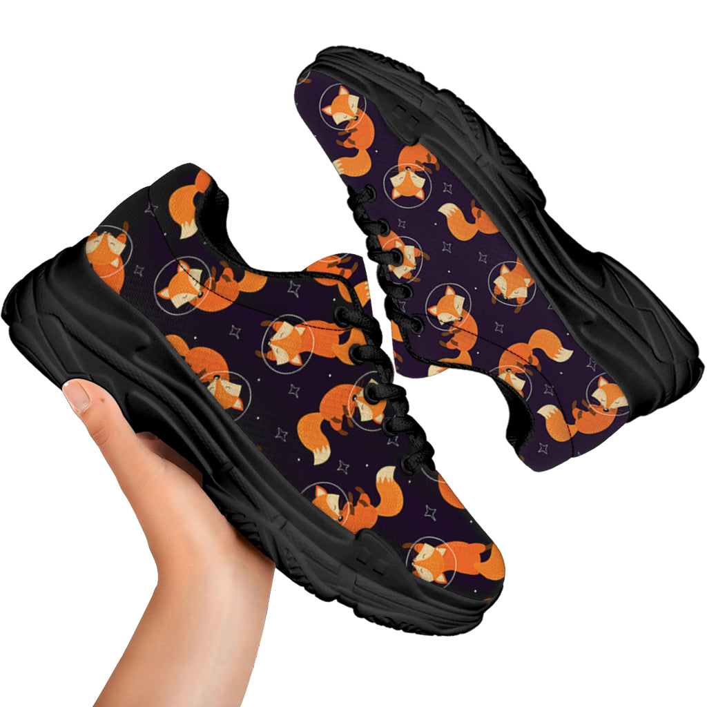 Space Fox Pattern Print Black Chunky Shoes