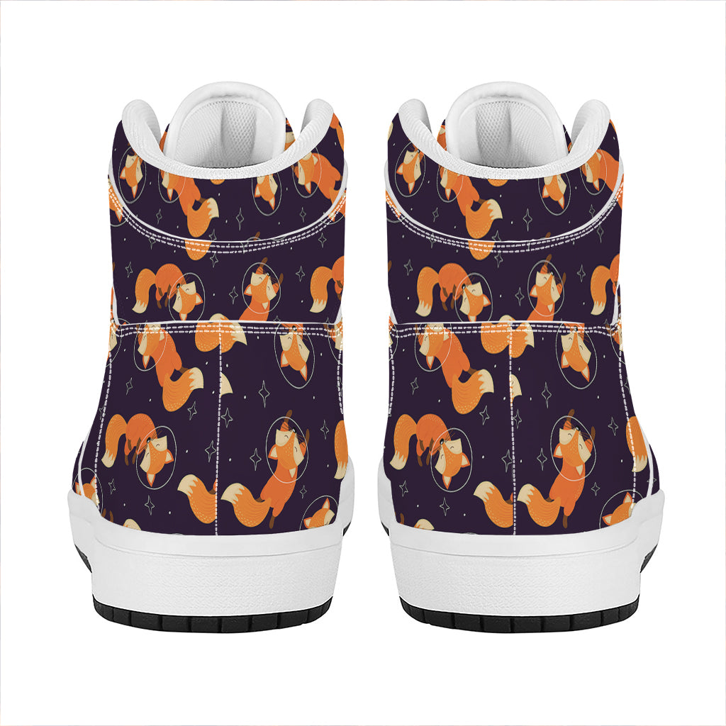 Space Fox Pattern Print High Top Leather Sneakers