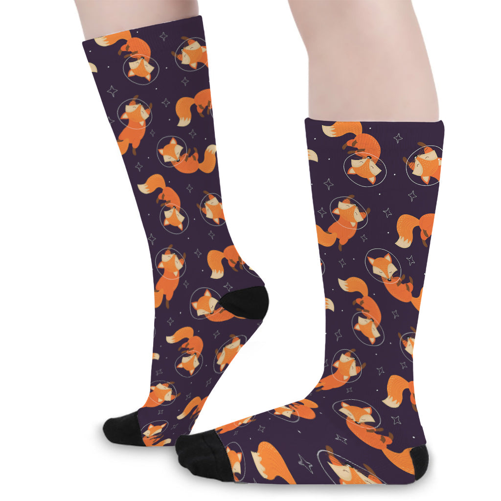 Space Fox Pattern Print Long Socks