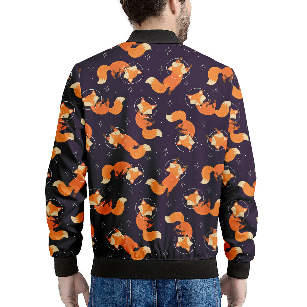 Space Fox Pattern Print Men's Bomber Jacket