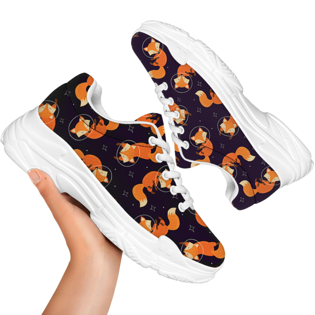 Space Fox Pattern Print White Chunky Shoes