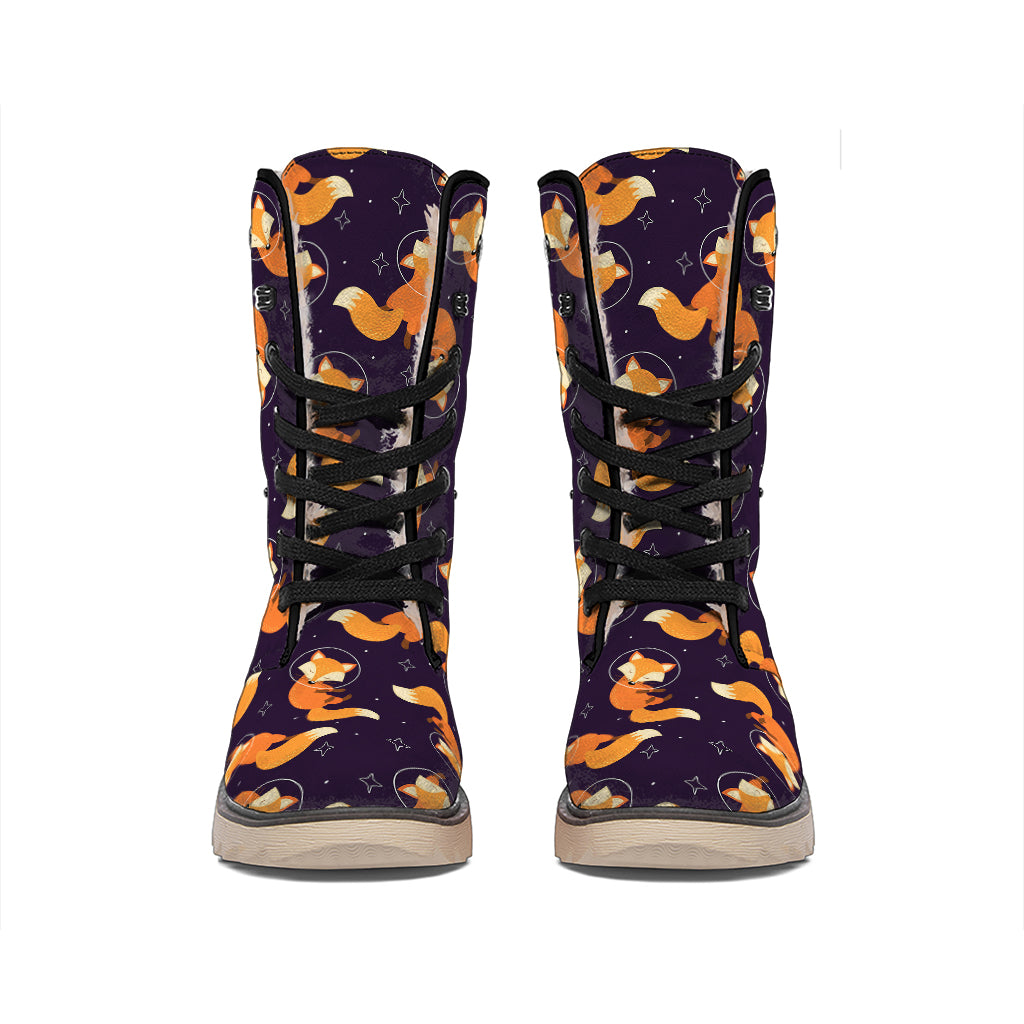 Space Fox Pattern Print Winter Boots