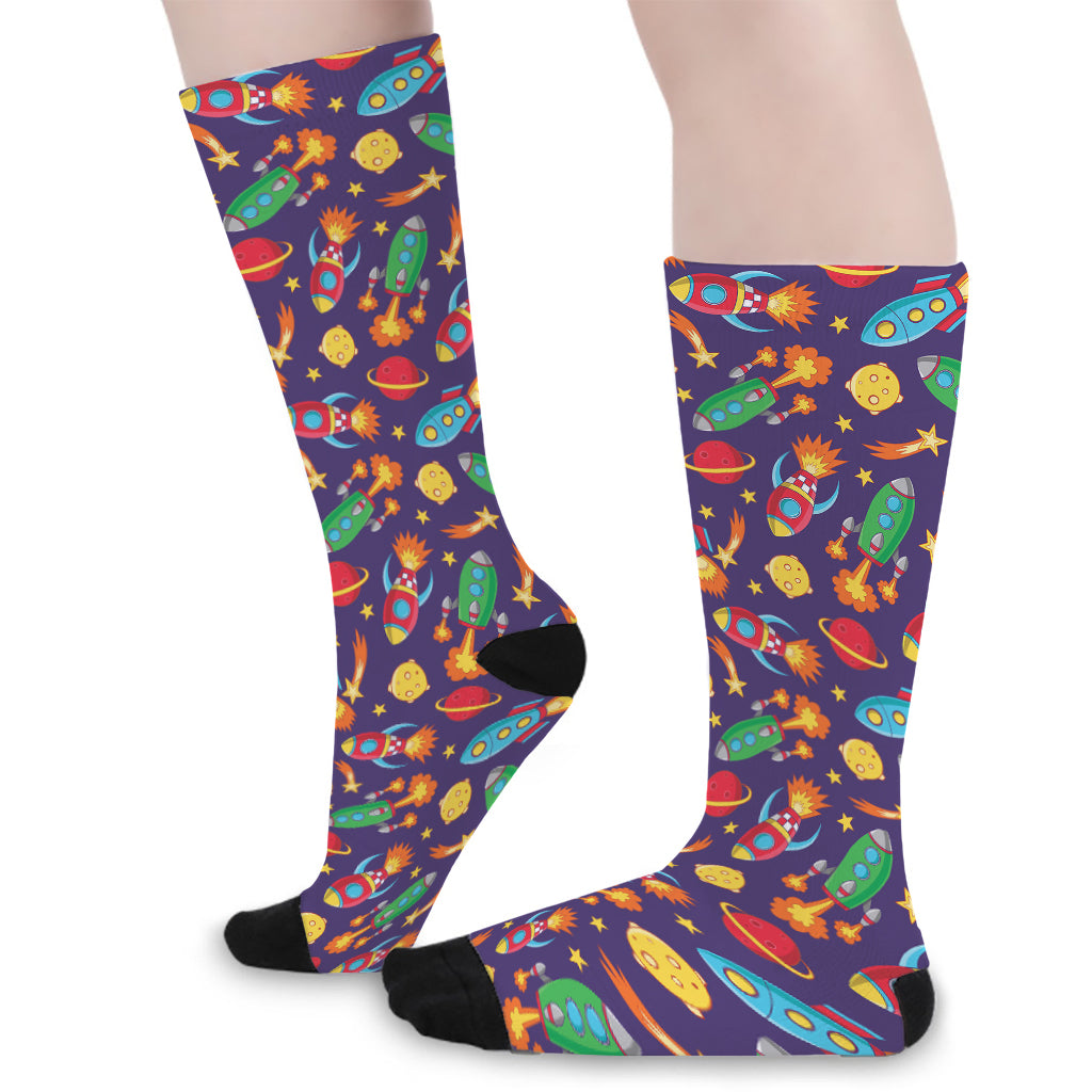 Space Rockets Pattern Print Long Socks