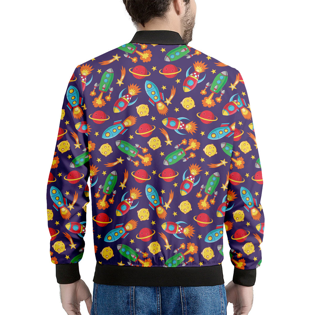 Space Rockets Pattern Print Men's Bomber Jacket