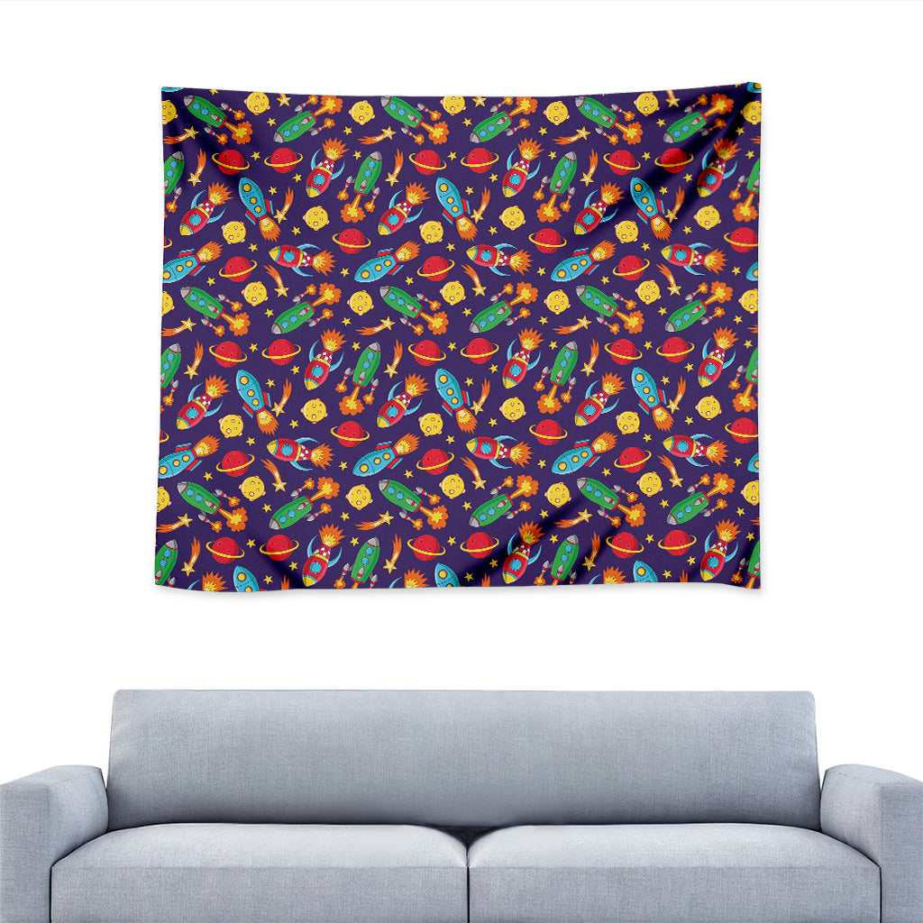 Space Rockets Pattern Print Tapestry