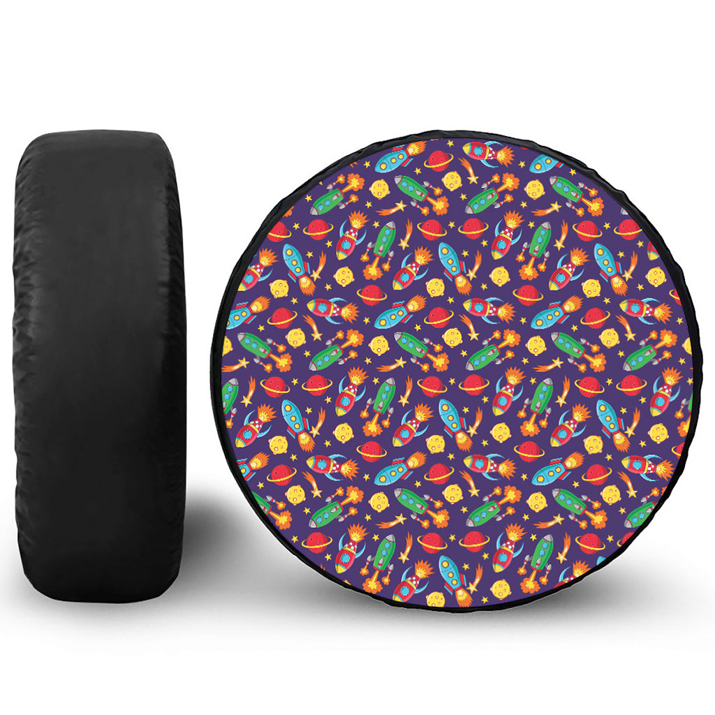 Space Rockets Pattern Print Tire Cover