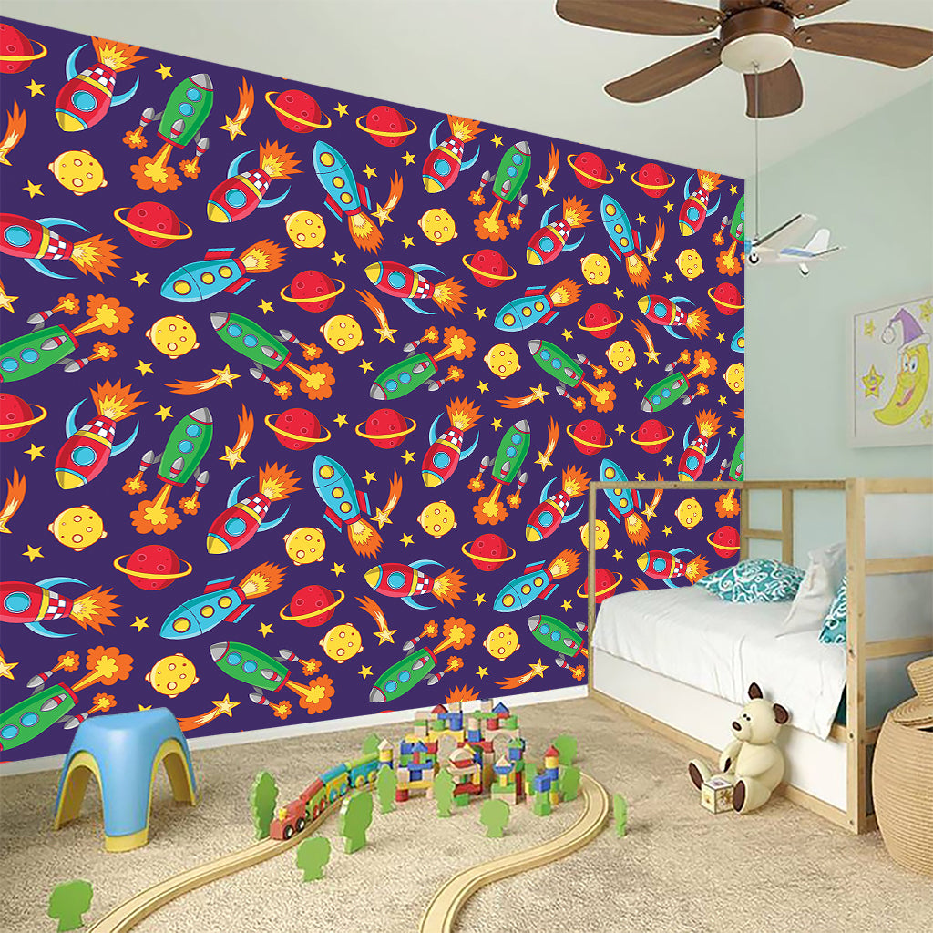 Space Rockets Pattern Print Wall Sticker