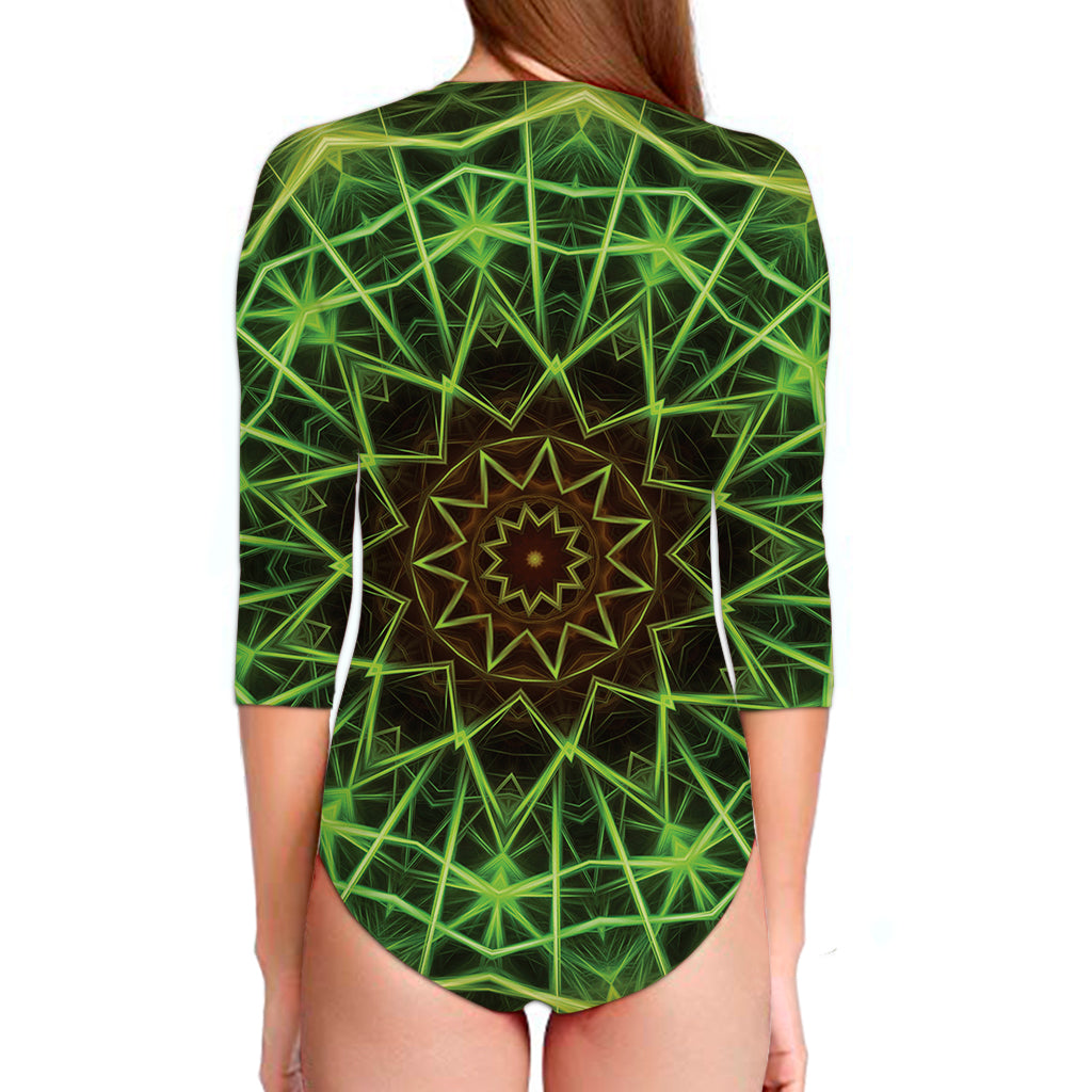 Sparkle Kaleidoscope Print Long Sleeve Swimsuit