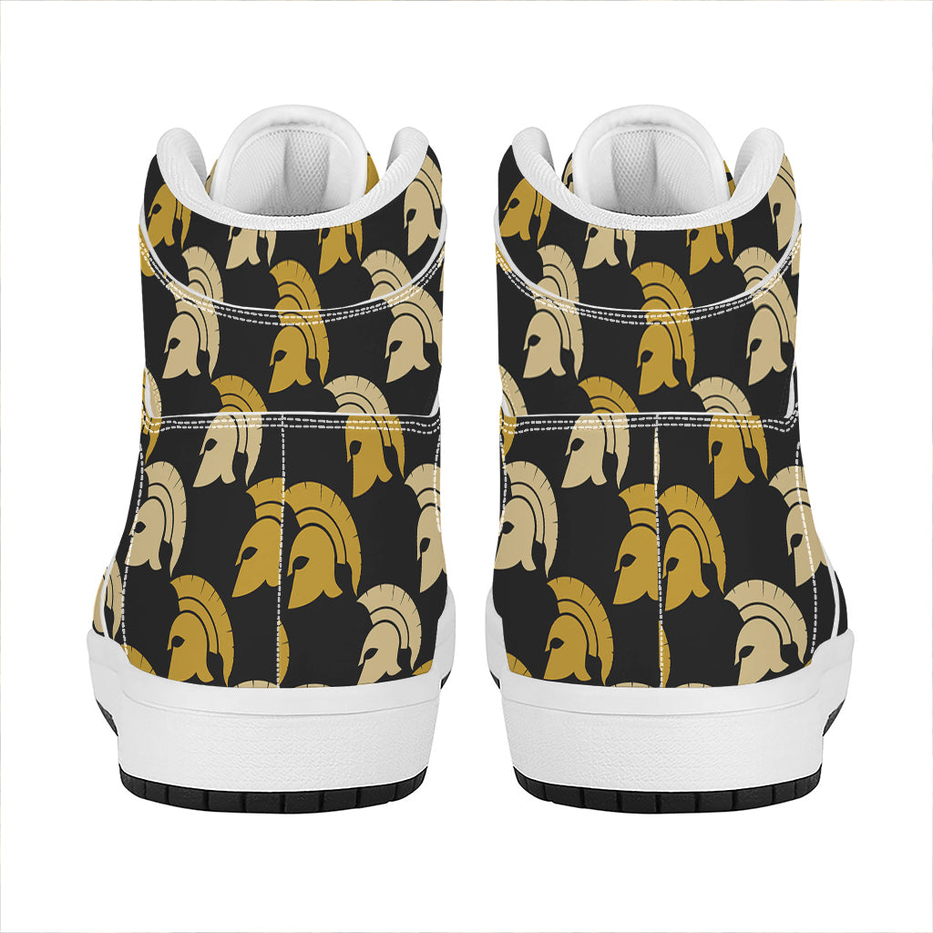 Spartan Warrior Helmet Pattern Print High Top Leather Sneakers