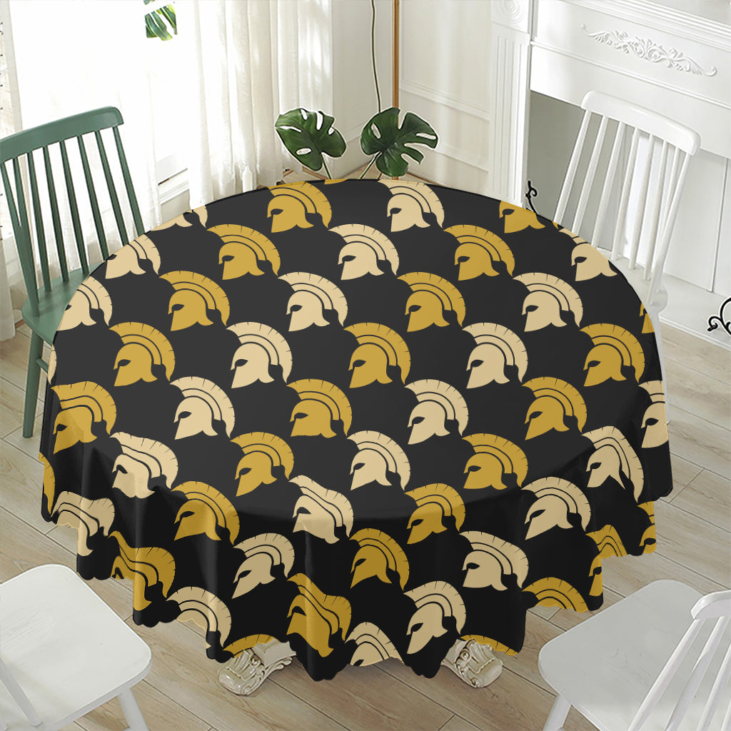 Spartan Warrior Helmet Pattern Print Waterproof Round Tablecloth