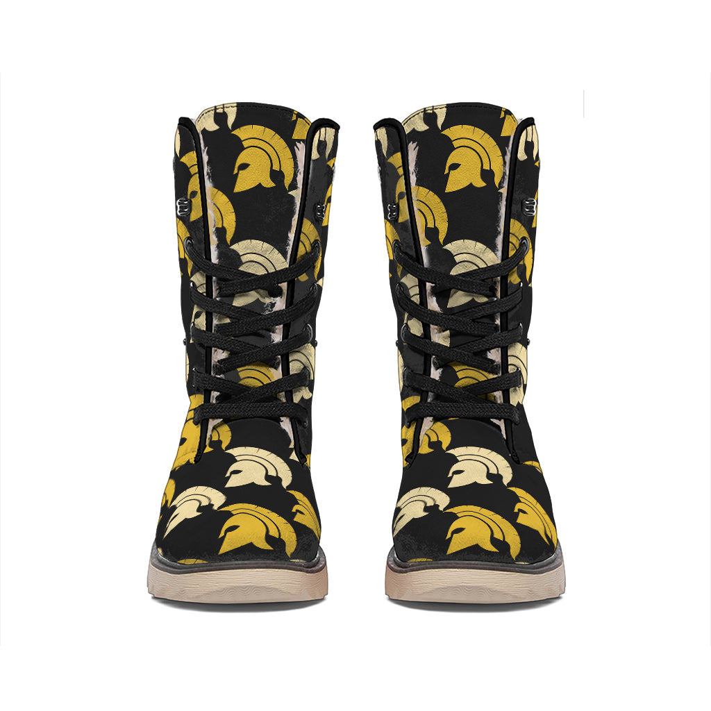 Spartan Warrior Helmet Pattern Print Winter Boots