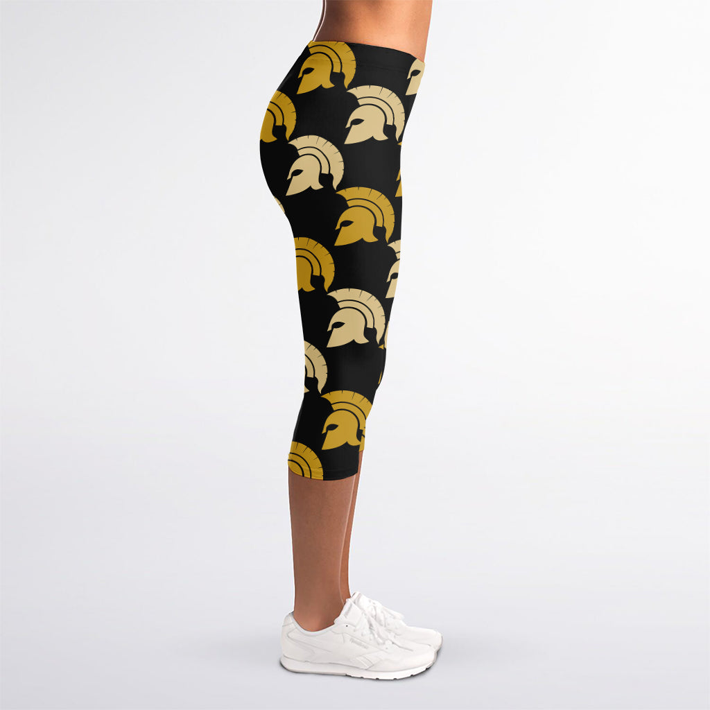 Spartan Warrior Helmet Pattern Print Women's Capri Leggings