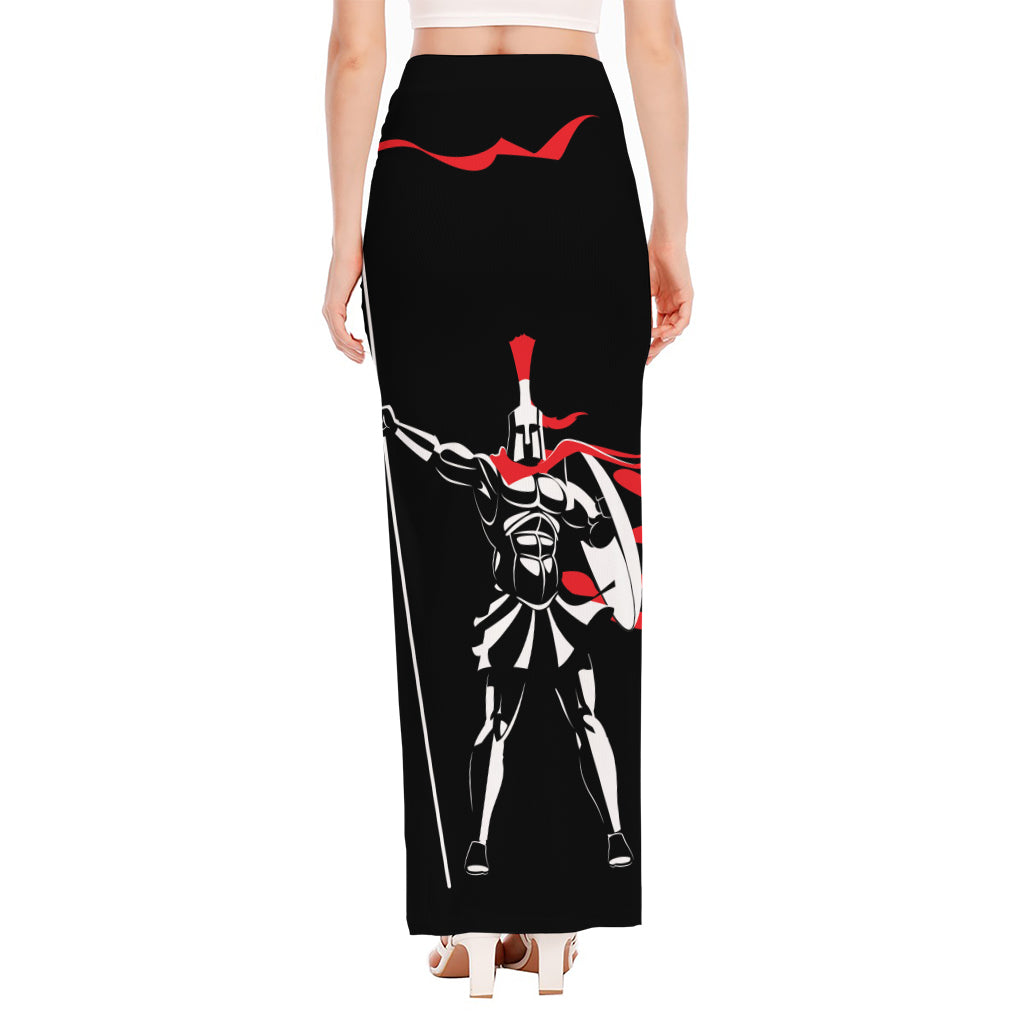Spartan Warrior Print High Slit Maxi Skirt