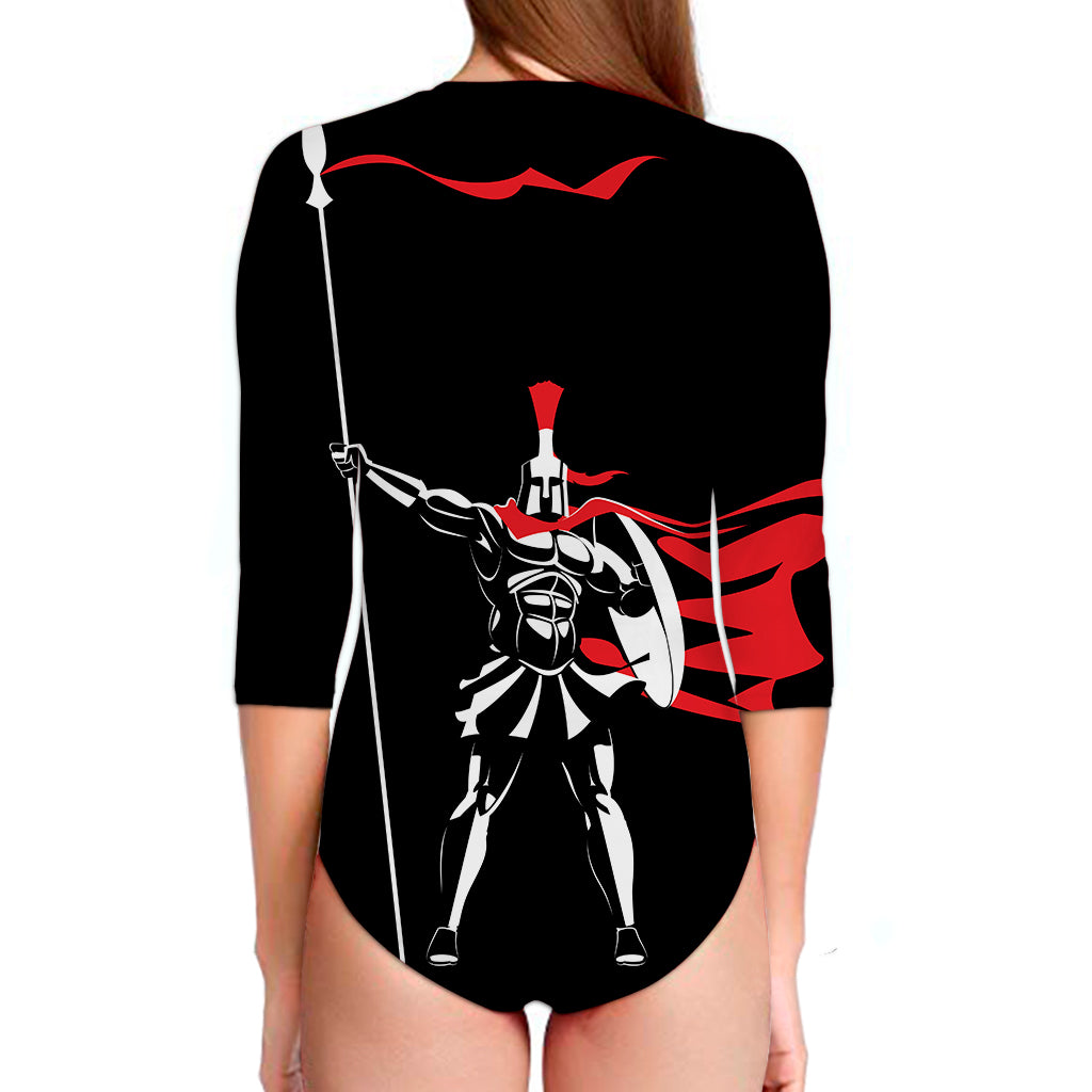 Spartan Warrior Print Long Sleeve Swimsuit