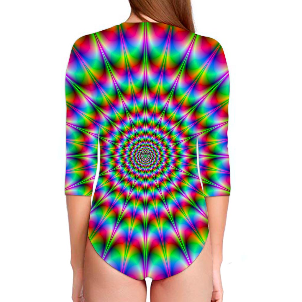 Spiky Psychedelic Optical Illusion Long Sleeve Swimsuit