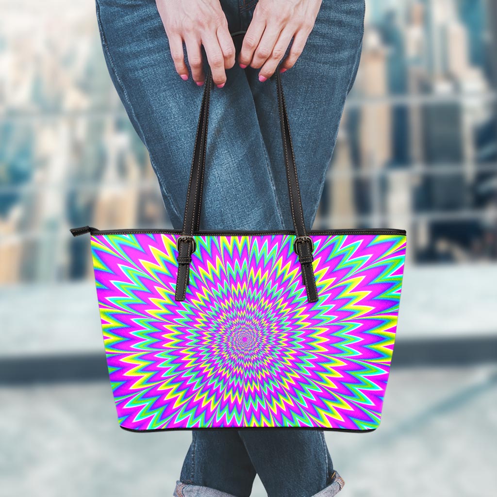 Spiky Spiral Moving Optical Illusion Leather Tote Bag