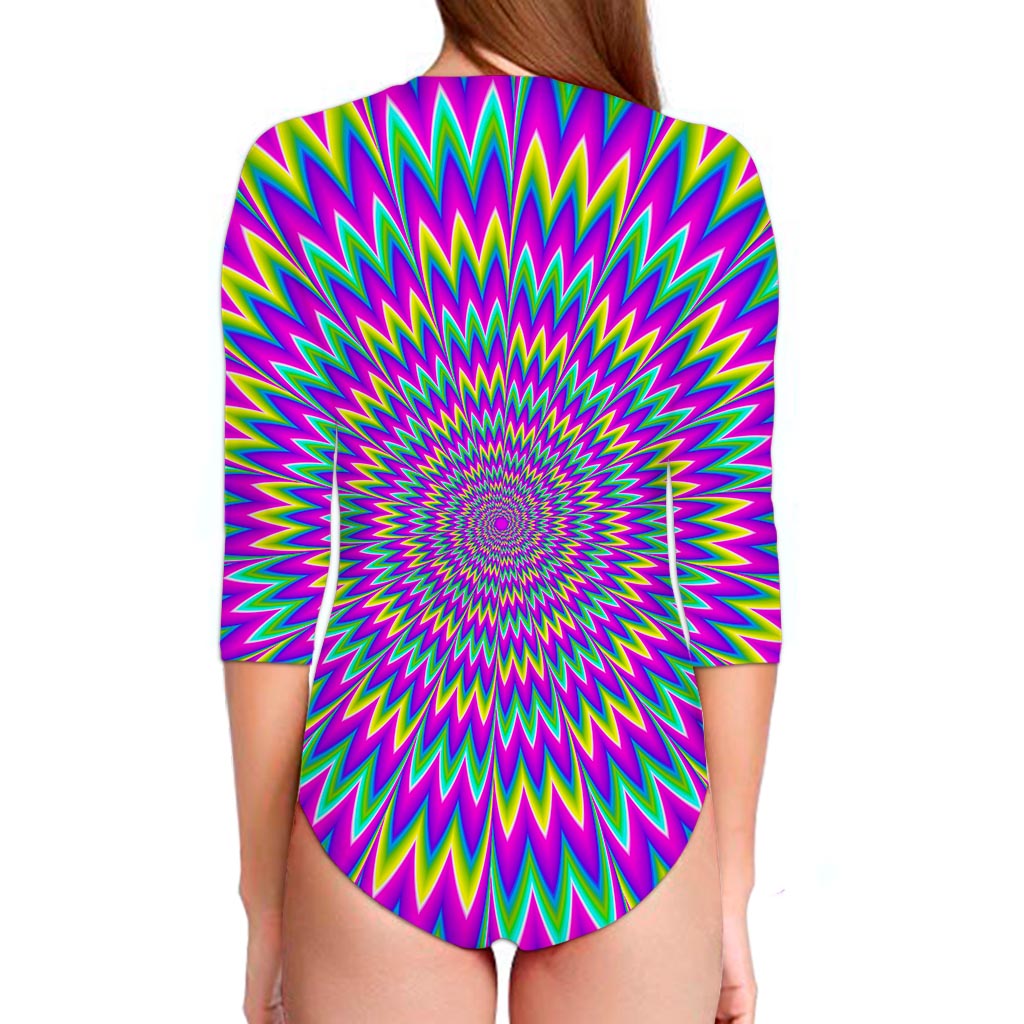 Spiky Spiral Moving Optical Illusion Long Sleeve Swimsuit