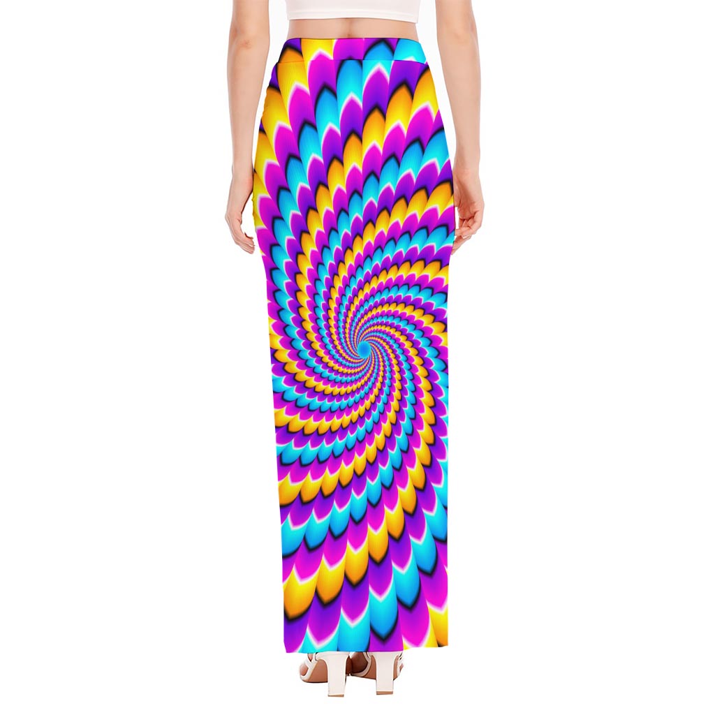 Spiral Colors Moving Optical Illusion High Slit Maxi Skirt