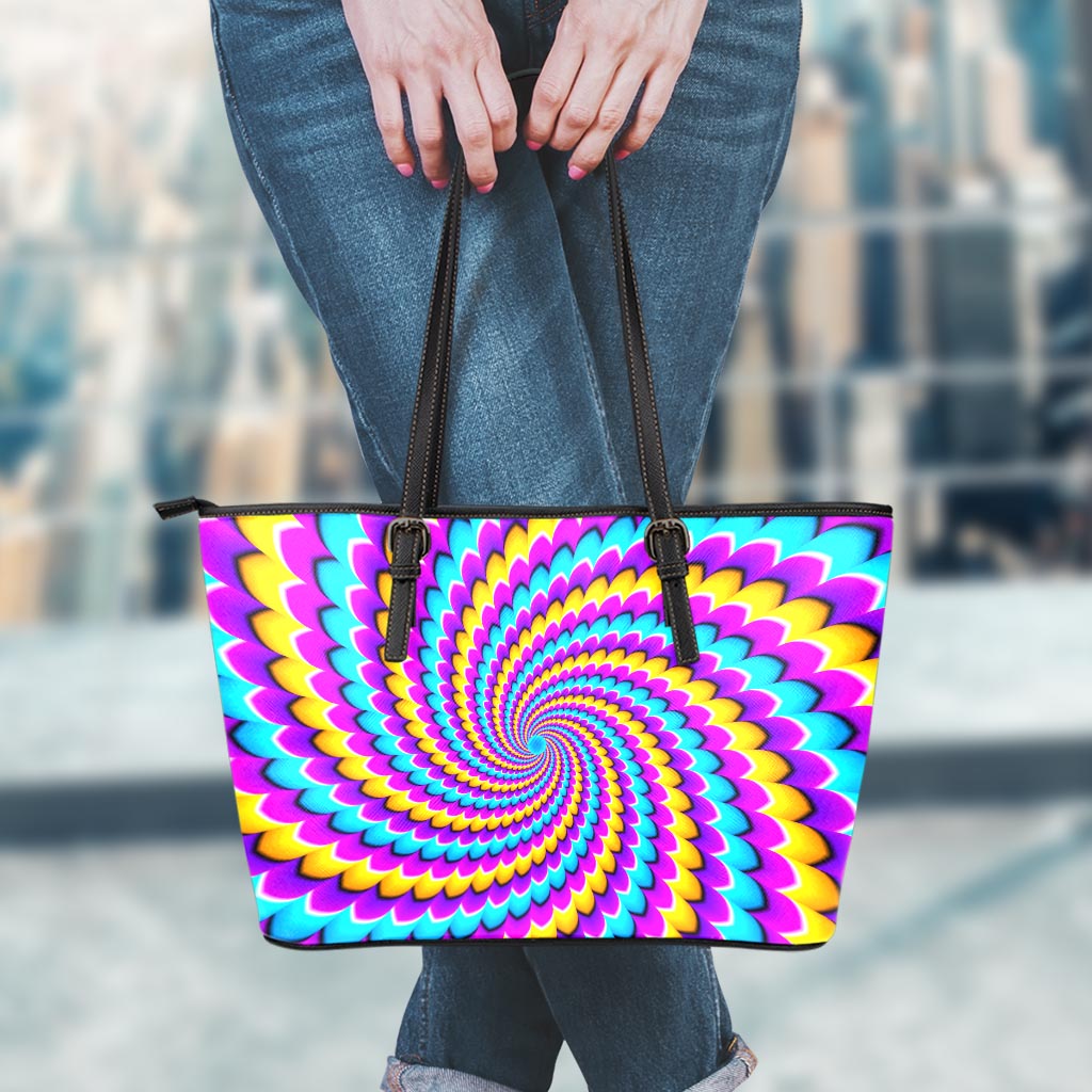 Spiral Colors Moving Optical Illusion Leather Tote Bag