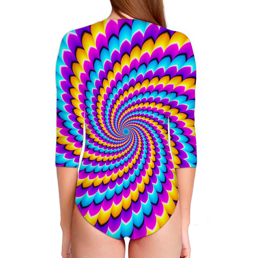 Spiral Colors Moving Optical Illusion Long Sleeve Swimsuit