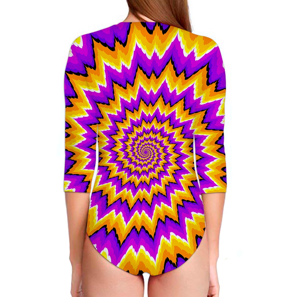 Spiral Expansion Moving Optical Illusion Long Sleeve Swimsuit