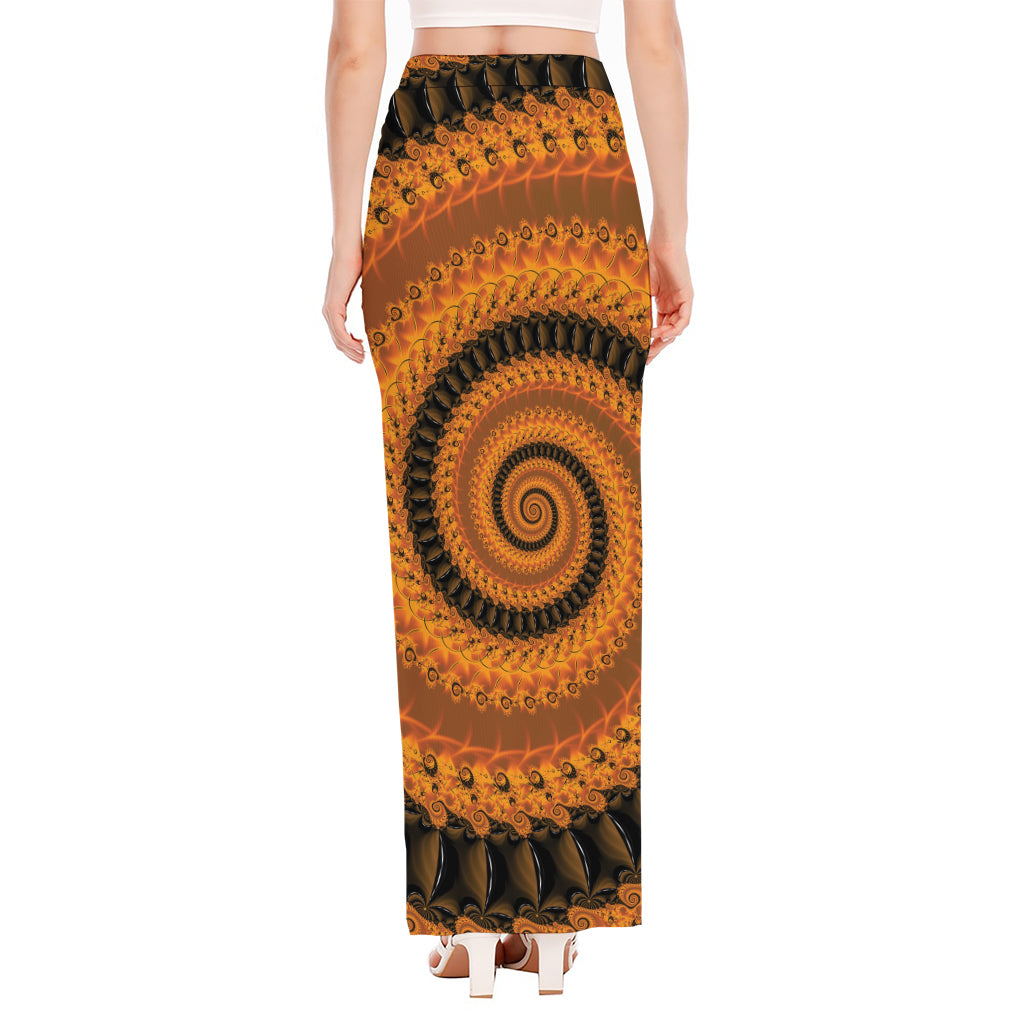Spiral Fractal Print High Slit Maxi Skirt