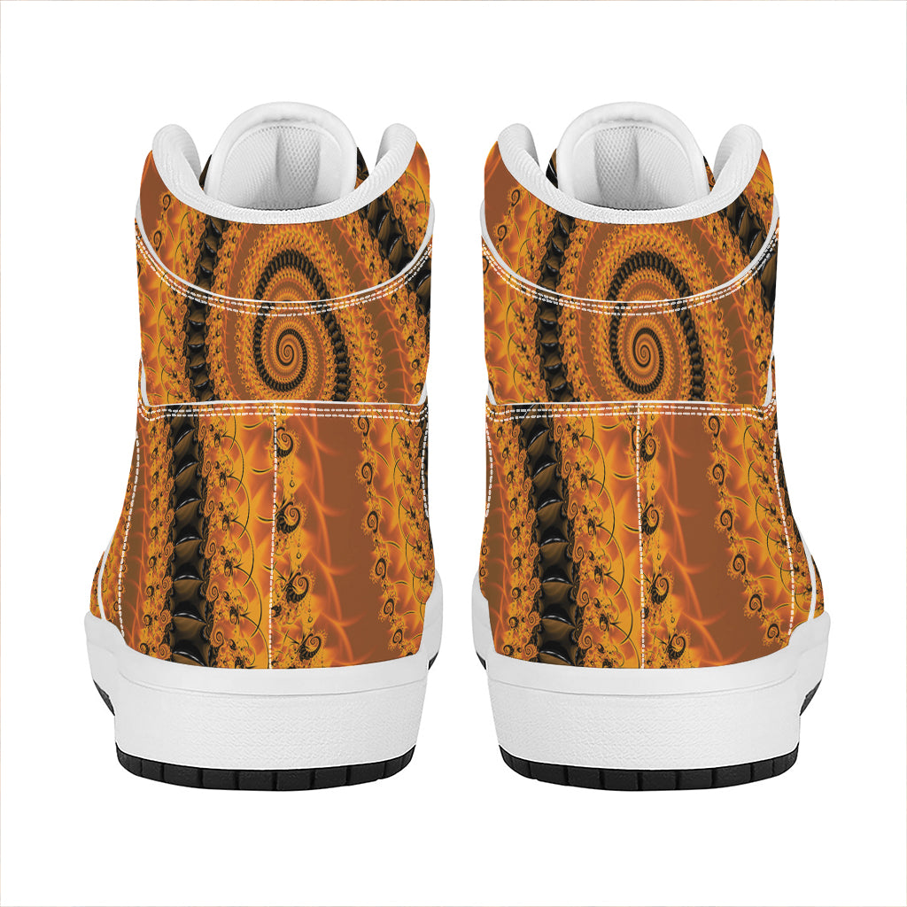 Spiral Fractal Print High Top Leather Sneakers