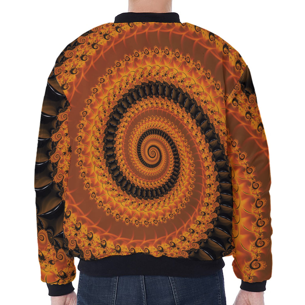 Spiral Fractal Print Zip Sleeve Bomber Jacket