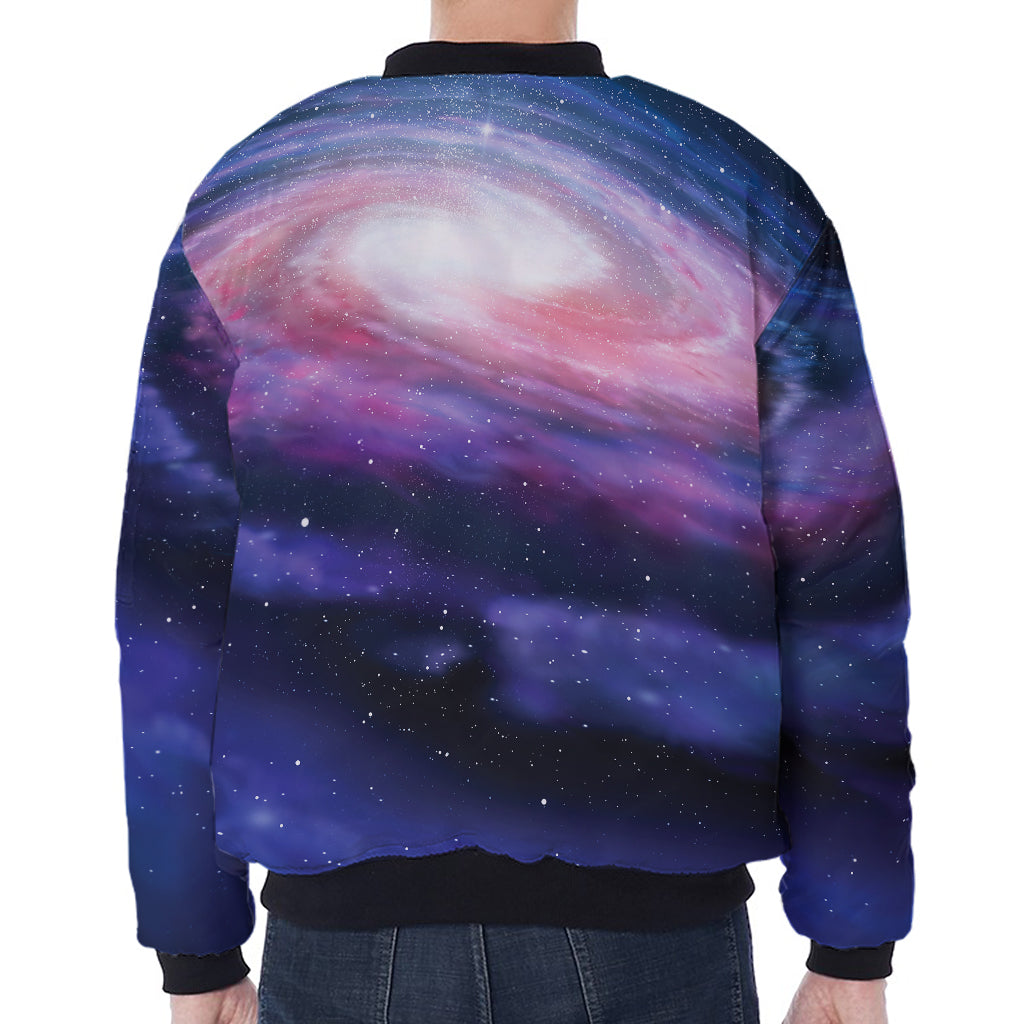 Spiral Milky Way Print Zip Sleeve Bomber Jacket