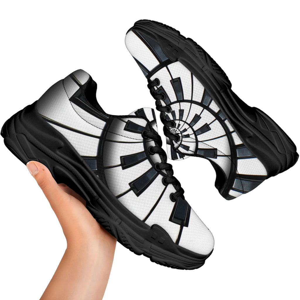 Spiral Piano Keyboard Print Black Chunky Shoes