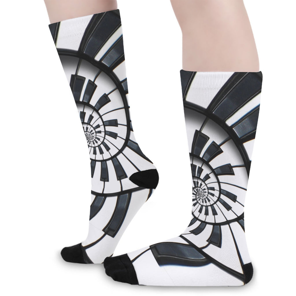 Spiral Piano Keyboard Print Long Socks