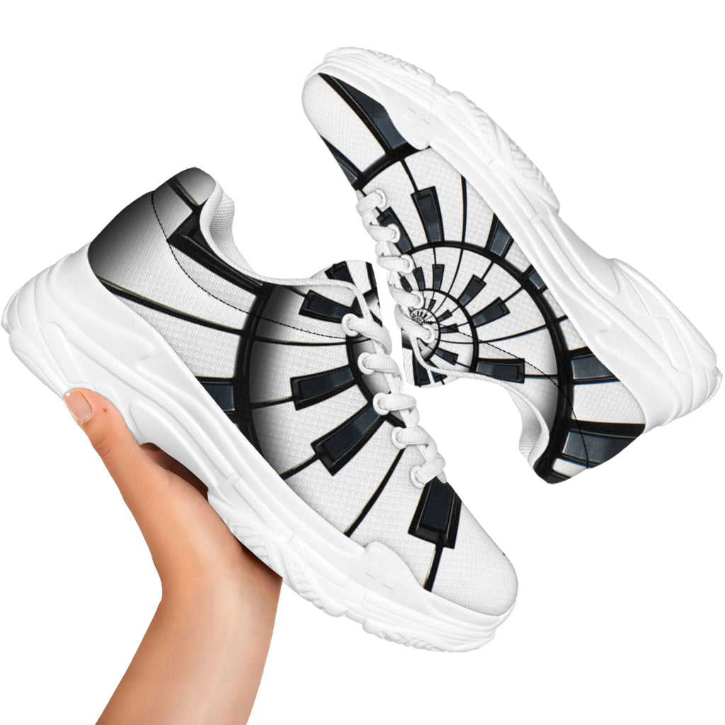 Spiral Piano Keyboard Print White Chunky Shoes