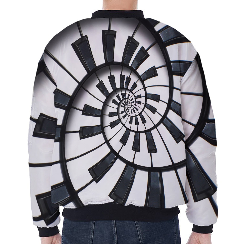 Spiral Piano Keyboard Print Zip Sleeve Bomber Jacket