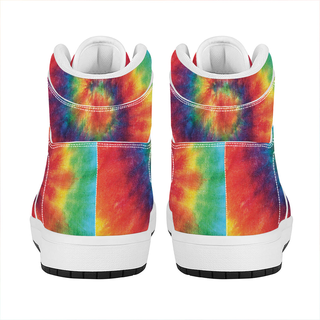 Spiral Tie Dye Print High Top Leather Sneakers