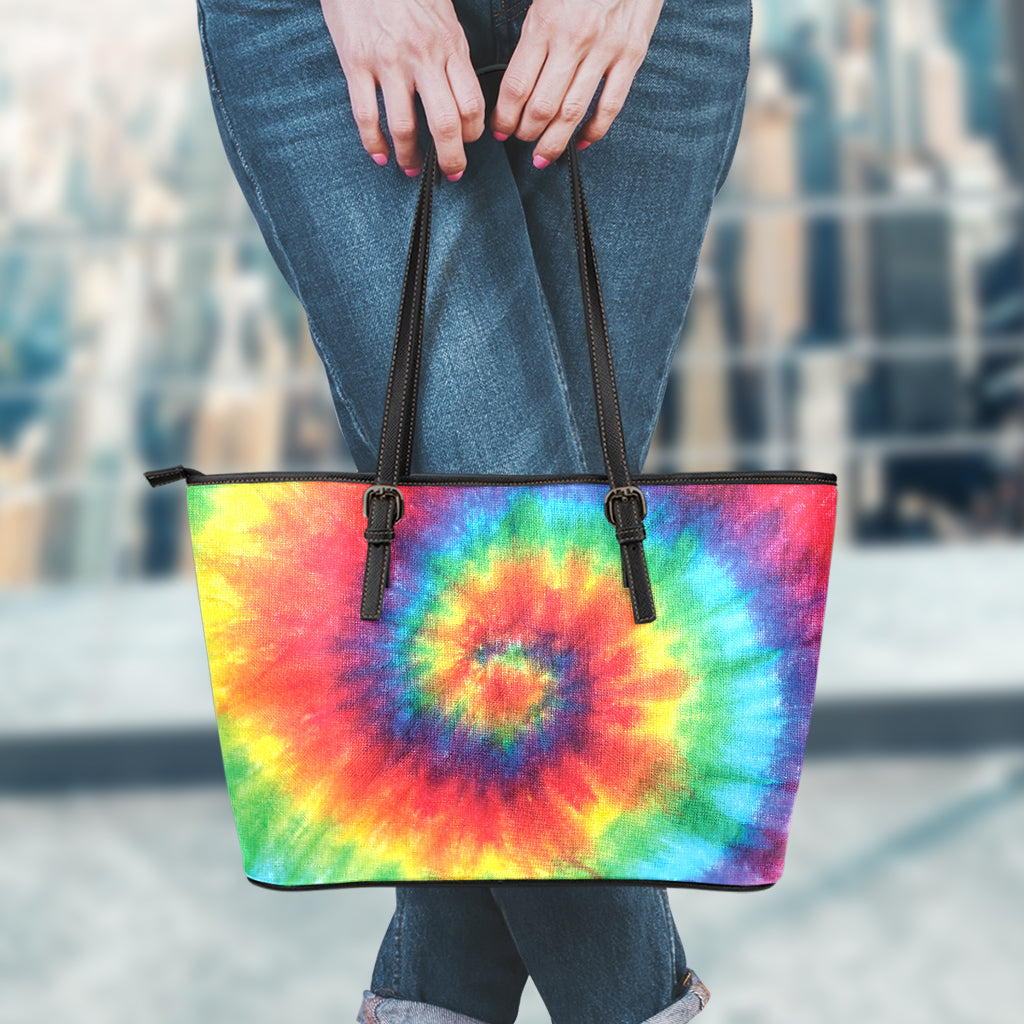 Spiral Tie Dye Print Leather Tote Bag