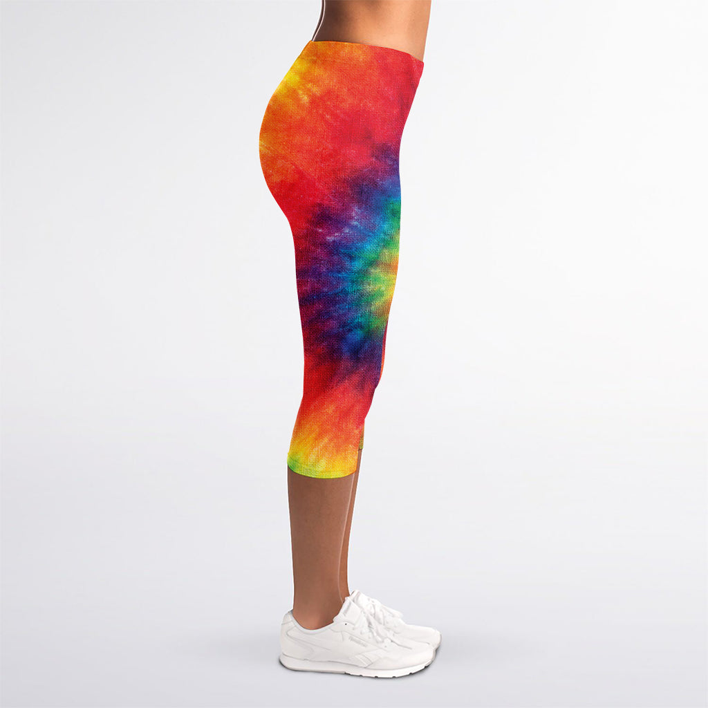 Spiral Tie Dye Print Women's Capri Leggings