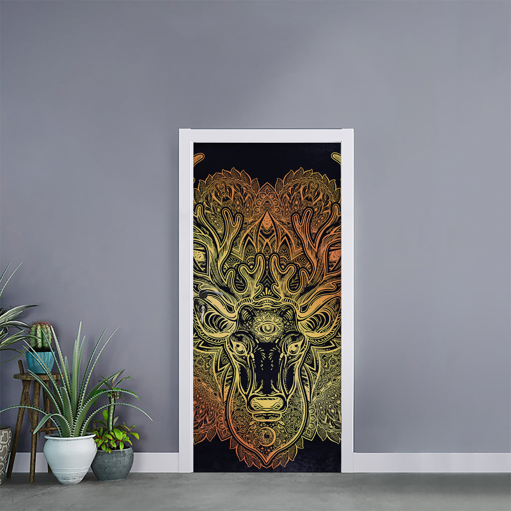 Spiritual Deer Mandala Print Door Sticker