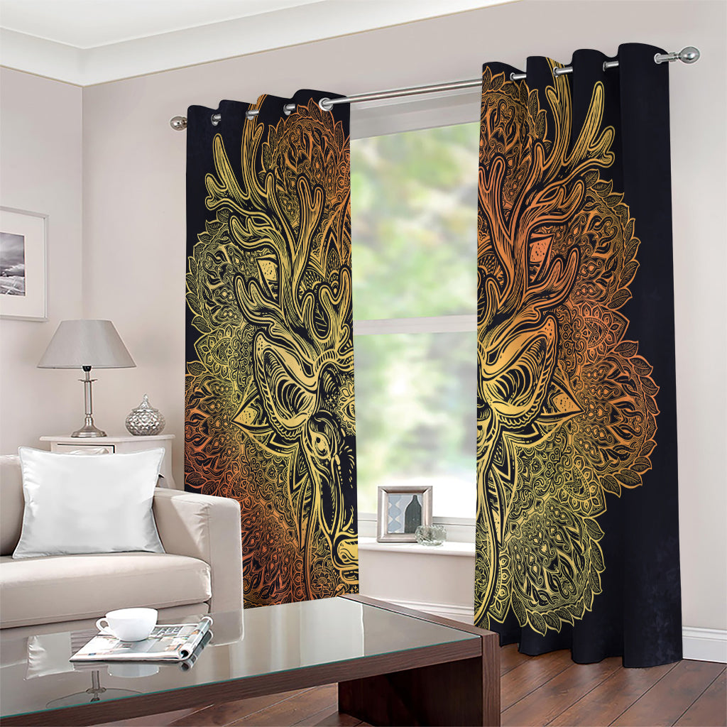 Spiritual Deer Mandala Print Extra Wide Grommet Curtains