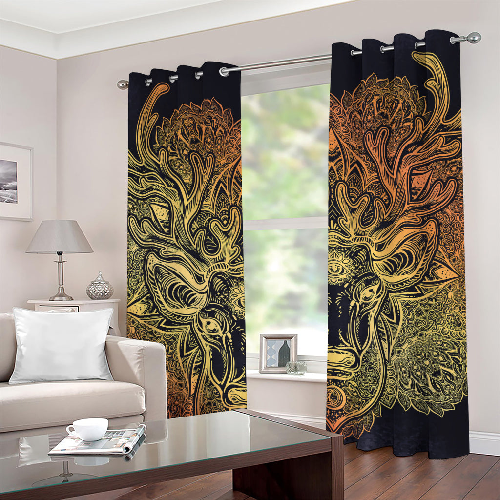 Spiritual Deer Mandala Print Grommet Curtains