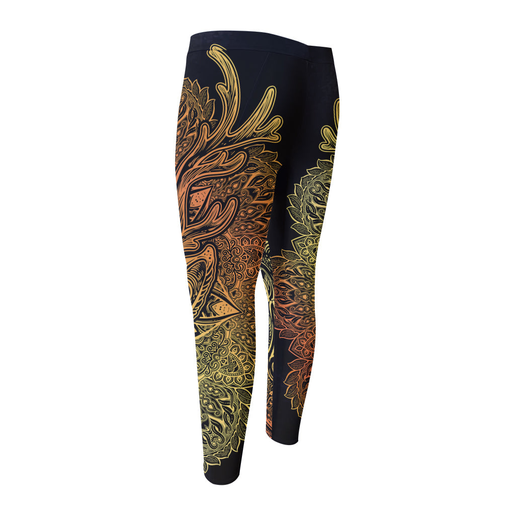 Spiritual Deer Mandala Print Men's Compression Pants