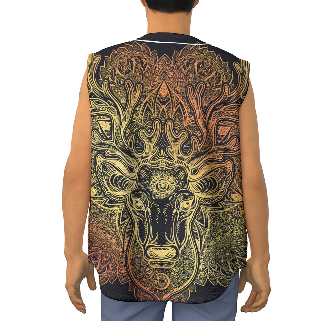 Spiritual Deer Mandala Print Sleeveless Baseball Jersey