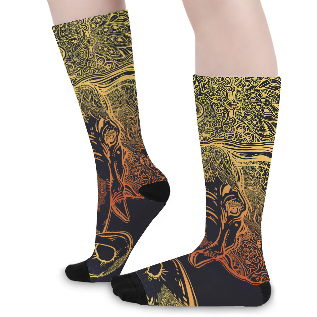 Spiritual Elephant Mandala Print Long Socks