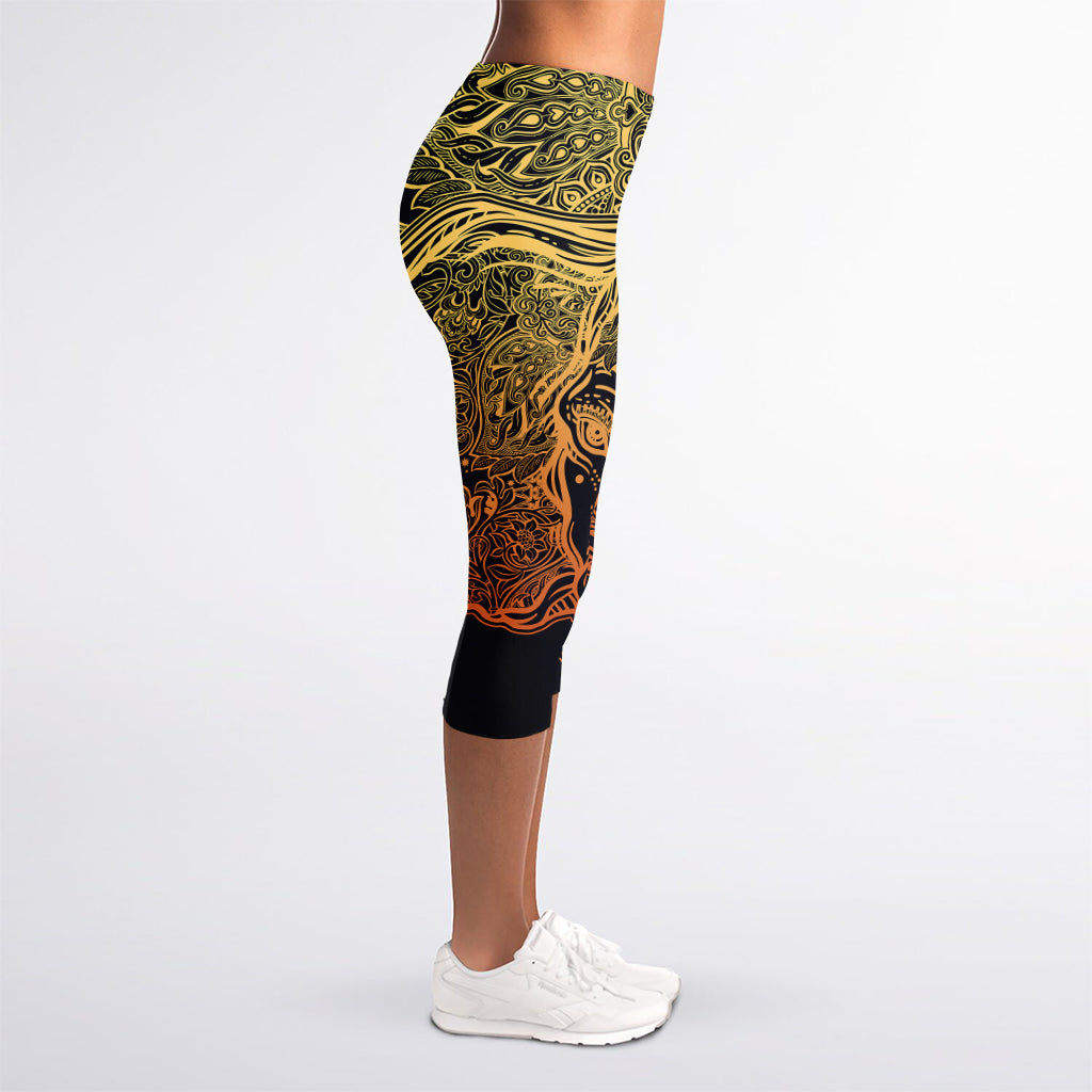 Spiritual Elephant Mandala Print Women's Capri Leggings